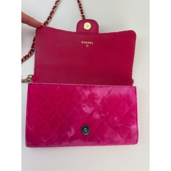 Chanel Velvet Quilted Timeless Fuchsia Wallet on a Chain Clutch Bag - Picture 11 of 16